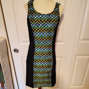 Kensie Black Chevron Crochet Accent Sleeveless Mini Pencil Dress